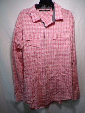 Sean John Men's XXL Pink Red Plaid Tailored Fit Long Sleeve Button Shirt
